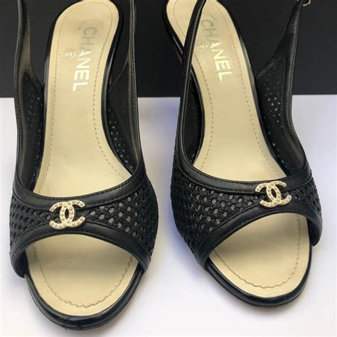 chanel pumps with pearl heel|Chanel style slingback flats.